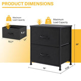 2-Drawer Black Nightstand & Fabric Bin Dresser – Compact End Table for Bedroom, Entryway, Dorm, or Living Room- Black