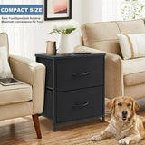 2-Drawer Black Nightstand & Fabric Bin Dresser – Compact End Table for Bedroom, Entryway, Dorm, or Living Room- Black