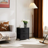 2-Drawer Black Nightstand & Fabric Bin Dresser – Compact End Table for Bedroom, Entryway, Dorm, or Living Room- Black