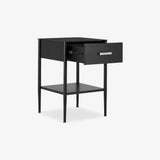 Delancey Metal Nightstand – Modern Black Bedside Table with Drawer and Open Shelf