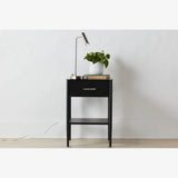 Delancey Metal Nightstand – Modern Black Bedside Table with Drawer and Open Shelf