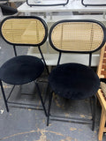 Reduced - (Set of 2) - Black Suede Rattan Counter Height Bar Stools