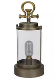 Vintage Gold Metal & Glass Outdoor Lantern w/ LED – 17”Battery Powered
