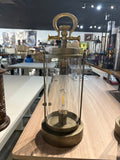 Vintage Gold Metal & Glass Outdoor Lantern w/ LED – 17”Battery Powered