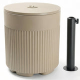 90 lb water-fillable patio umbrella base side table in beige, with umbrella pole riser