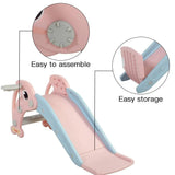 3-in-1 toddler slide with basketball hoop – pink, side angle showing climber stairs