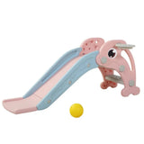 3-in-1 toddler slide with basketball hoop – pink dolphin theme, product view with ball