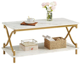 X-Design coffee table gold and white faux marble – lifestyle styled view