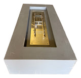Real Flame Aegean 70 inch rectangle propane fire pit table in Mist Gray – real photo of this unit, front angle, on white