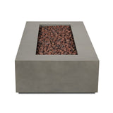 Real Flame Aegean 70 inch rectangle propane fire pit table in Mist Gray – with lava rock, top angle (stock photo)