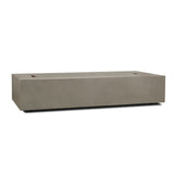 Real Flame Aegean 70 inch rectangle propane fire pit table in Mist Gray – with the burner lid on as a coffee table (stock photo)