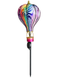 61 inch solar hot air balloon garden stake with rainbow swirl glass and gold basket – full view