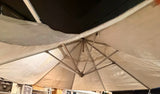 10' x 13' rectangular aluminum cantilever offset patio umbrella, light gray canopy – real photo of the underside: ribs and hub