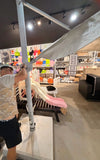 10' x 13' rectangular aluminum cantilever offset patio umbrella, light gray canopy – real photo of the aluminum pole, crank and square base
