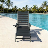 Domi black HDPE chaise lounge chair front view with cup holder – manufacturer image