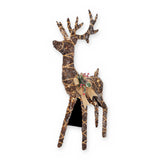 Alpine CHT1052 48" natural rattan twig reindeer with warm white LEDs and burlap bow – lit view on white