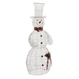 Alpine CIM219XL 71" gold wire snowman with plaid bow tie and greenery – product view on white