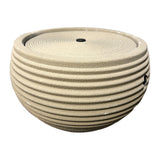 Alpine 14" modern ribbed bowl floor fountain in Cream – textured sandstone-look finish, real photo on white