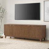 Bayside Furnishings Colin 72" accent console in walnut finish with fluted doors – shown as a TV stand in a living room (stock)