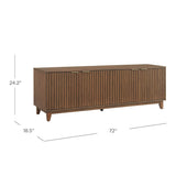 Bayside Furnishings Colin 72" accent console in walnut finish with fluted doors – dimensions 72 in W x 18.5 in D x 24.2 in H (stock)