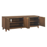 Bayside Furnishings Colin 72" accent console in walnut finish with fluted doors – doors open with adjustable shelves (stock)