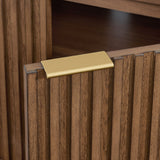 Bayside Furnishings Colin 72" accent console in walnut finish with fluted doors – gold metal pull detail (stock)