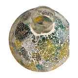 Green and yellow crackle glass mosaic gazing globe – real photo, top with clear glass neck