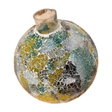 Green and yellow crackle glass mosaic gazing globe – real photo, side angle