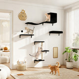 5-piece wall-mounted cat shelves set – black, living room wall layout
