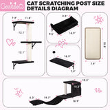 5-piece wall-mounted cat shelves set – black, size details diagram