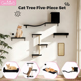 5-piece wall-mounted cat shelves set – black, all five pieces