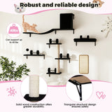 5-piece wall-mounted cat shelves set – black, sturdy brackets and sisal post detail