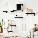 5-piece wall-mounted cat shelves set – black, cats climbing and resting