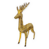 Alpine DXP110 6 ft pre-lit gold foil woven reindeer stag with tall branched antlers – side view on white