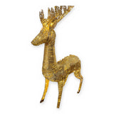 Alpine DXP110 6 ft gold foil woven standing reindeer stag – 3/4 view on white
