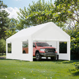 Walsunny 12x20 ft white heavy duty carport canopy with roll-up windows – front view white