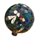 Alpine blue green mosaic glass gazing globe with mirrored dragonfly – real photo