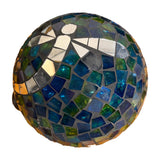 Alpine blue green mosaic glass gazing globe with mirrored dragonfly – real photo, dragonfly side