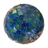 Alpine blue green mosaic glass gazing globe with mirrored dragonfly – real photo, mosaic back side