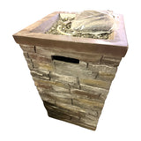 Alpine 29" stone look column propane fire pit – front view with fire glass, real photo on white