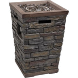 Alpine stone look column propane fire pit – product view on white