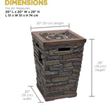 Alpine stone look column fire pit – dimensions diagram, 20" L x 20" W x 29" H