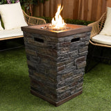 Alpine stone look column fire pit – lifestyle patio view