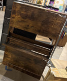 Rustic brown shoe storage cabinet with 3 flip drawers and matching shoe bench – real photo, cabinet with flip drawers open