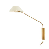 1-Light Portable Plug In Wall Sconce, Patina Brass and Soft Sand