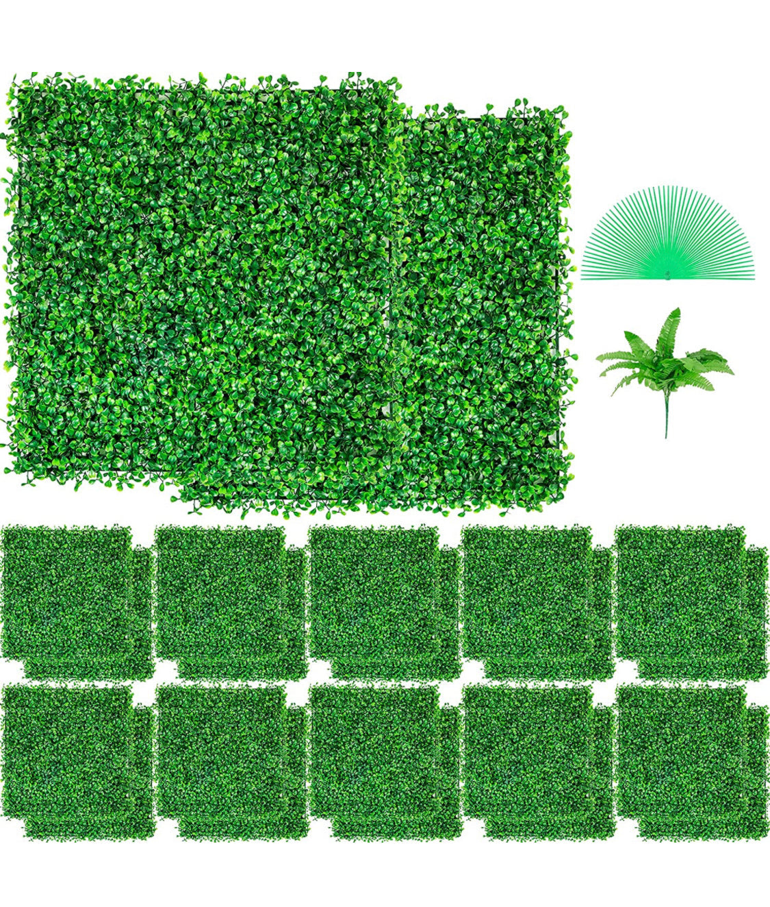 24pcs Grass Wall Artificial Boxwood Panels, 10" x 10", Topiary Hedge Plant w/UV Protection, Privacy Fence Screen for Outdoor Indoor Garden Backyard Wedding Backdrop Decor