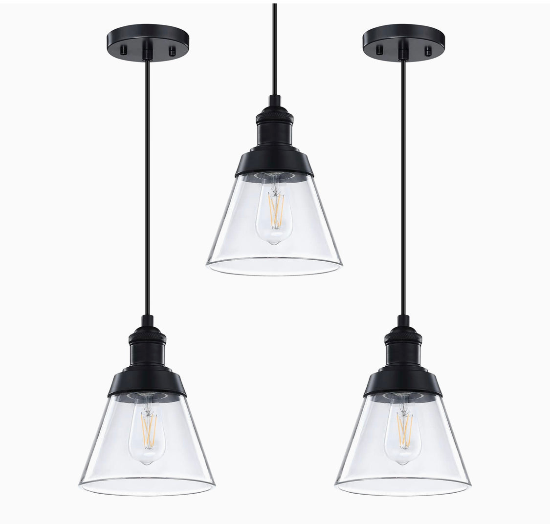 Industrial Modern 1 Light 3 Pack Hanging Pendant Light 6.5 Inch Clear Glass Shade