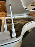 Wm. Knabe & Co. white grand piano – inside view of the soundboard, plate, and strings