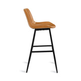 30" whiskey brown faux leather bucket bar stool with black metal legs – side view (stock photo)