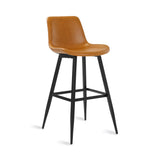 30" whiskey brown faux leather bucket bar stool with black metal legs – front view (stock photo)